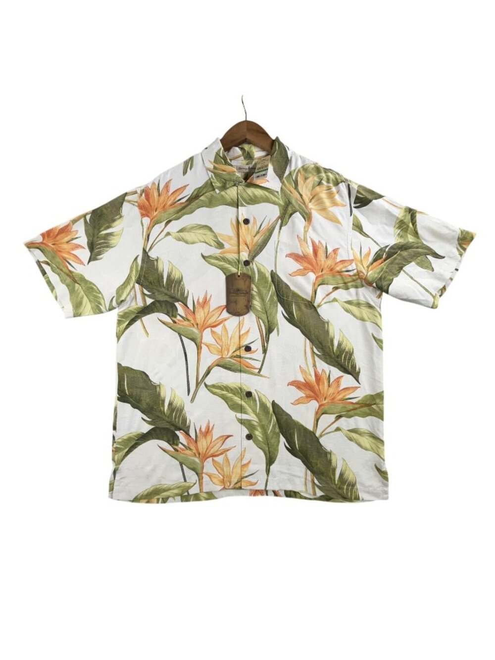 Tommy Bahama Shirt Mens Large Floral Hawaiian Silk Button Up Short Sleeve AOP